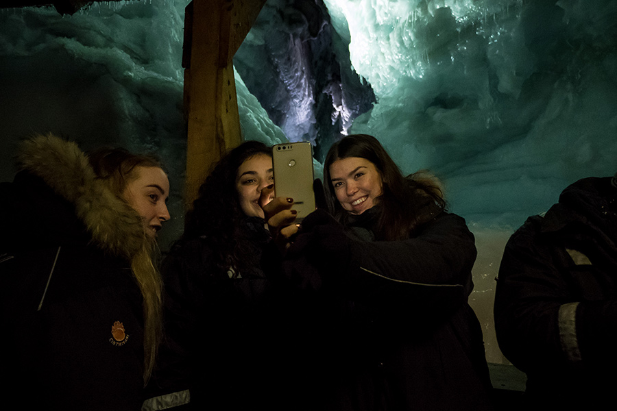 Taking selfies with the crevasse.